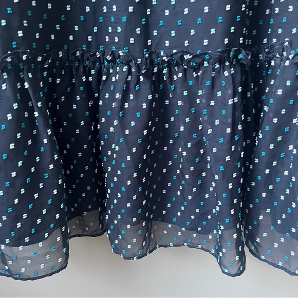 Loft Outlet Dress Women's 8 New NWT Navy Blue Tufted Swiss Dots Midi Ruffles - Picture 10 of 12